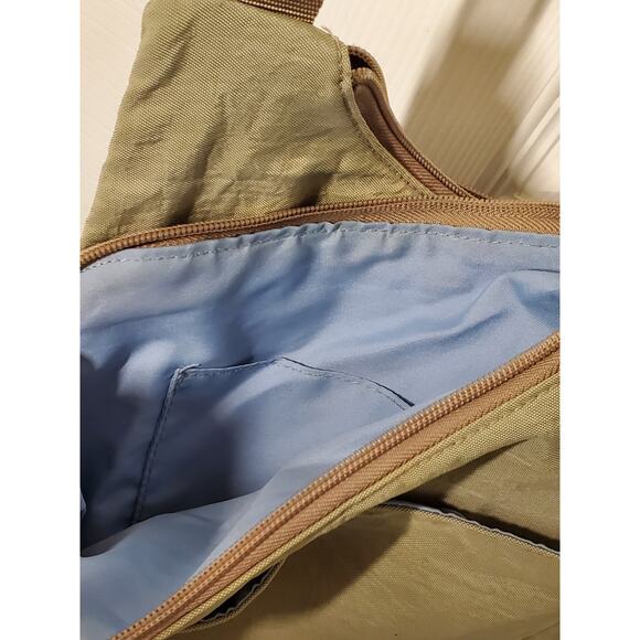 Baggallini Crossbody Travel Bag – Khaki with Blue Interior, Adjustable Strap - Picture 8 of 12